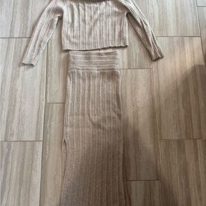 Wild Fable Taupe Ribbed Knit Skirt Set
